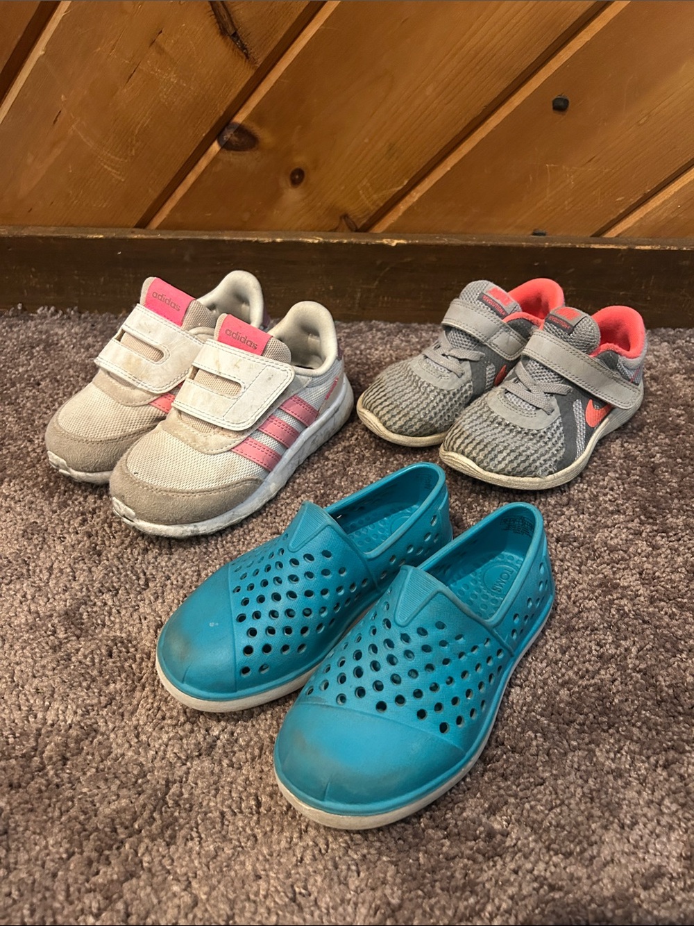 Toddler girls size 9 adidas & nike sneakers and toms slip on shoes bundle!